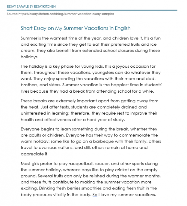 sample essay on summer vacation