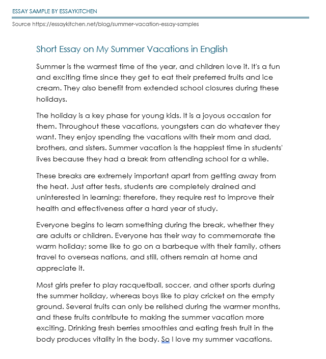 essay on summer vacation