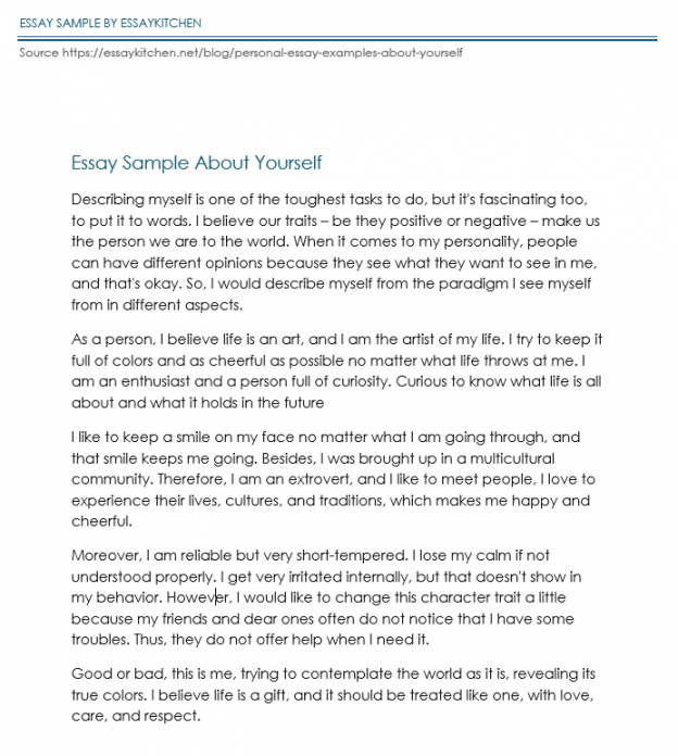 Free Short Essay Examples And Description About Yourself Sample