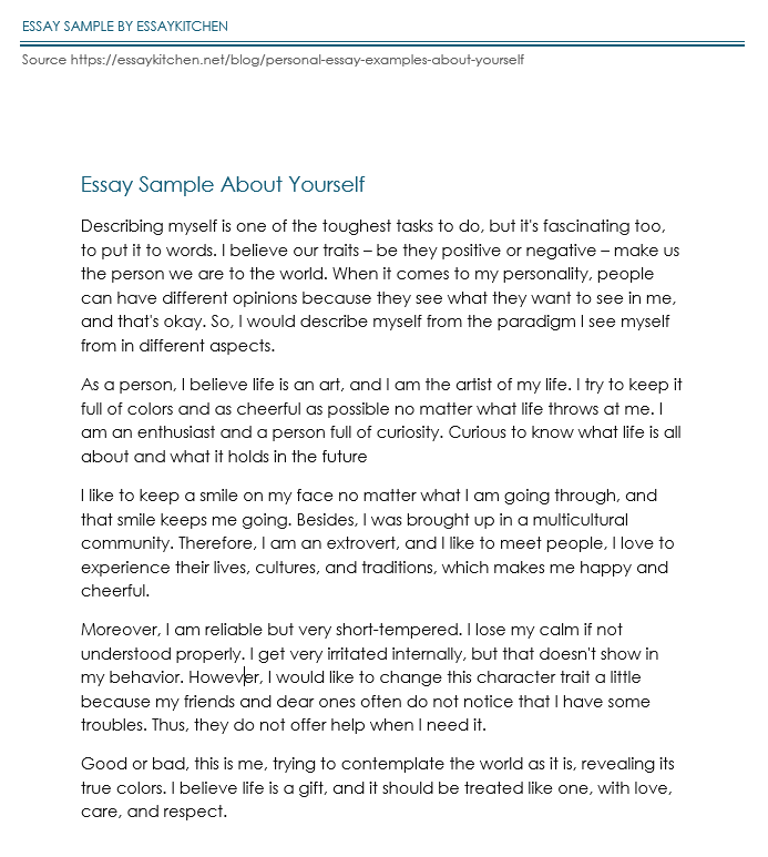 example essay about yourself for college